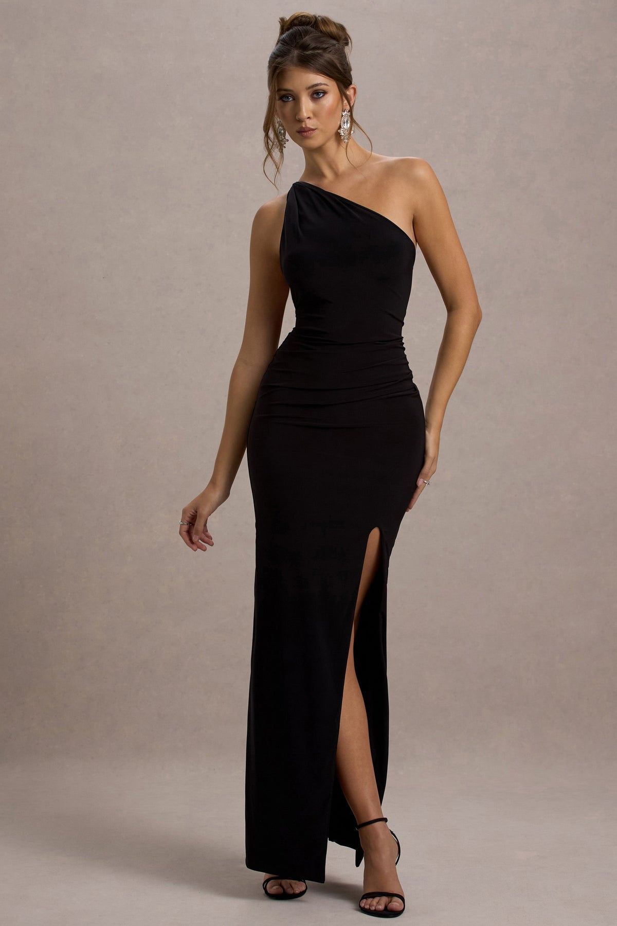 Dressing Up | Black Jersey One Shoulder Maxi Dress With Twist Open Back Detail And Split
