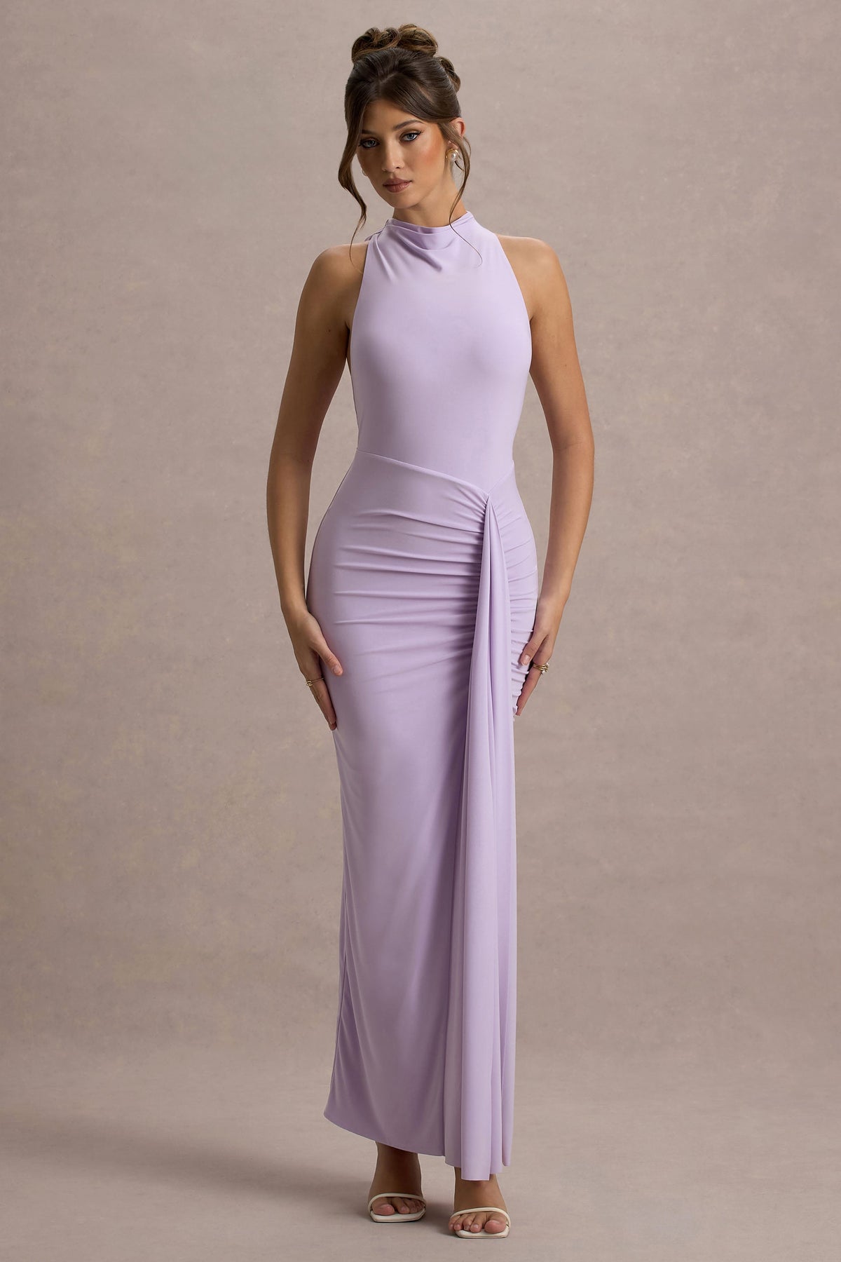 Sunflower | Lilac Jersey Cowl Maxi Dress With Gathered Detailing And Split