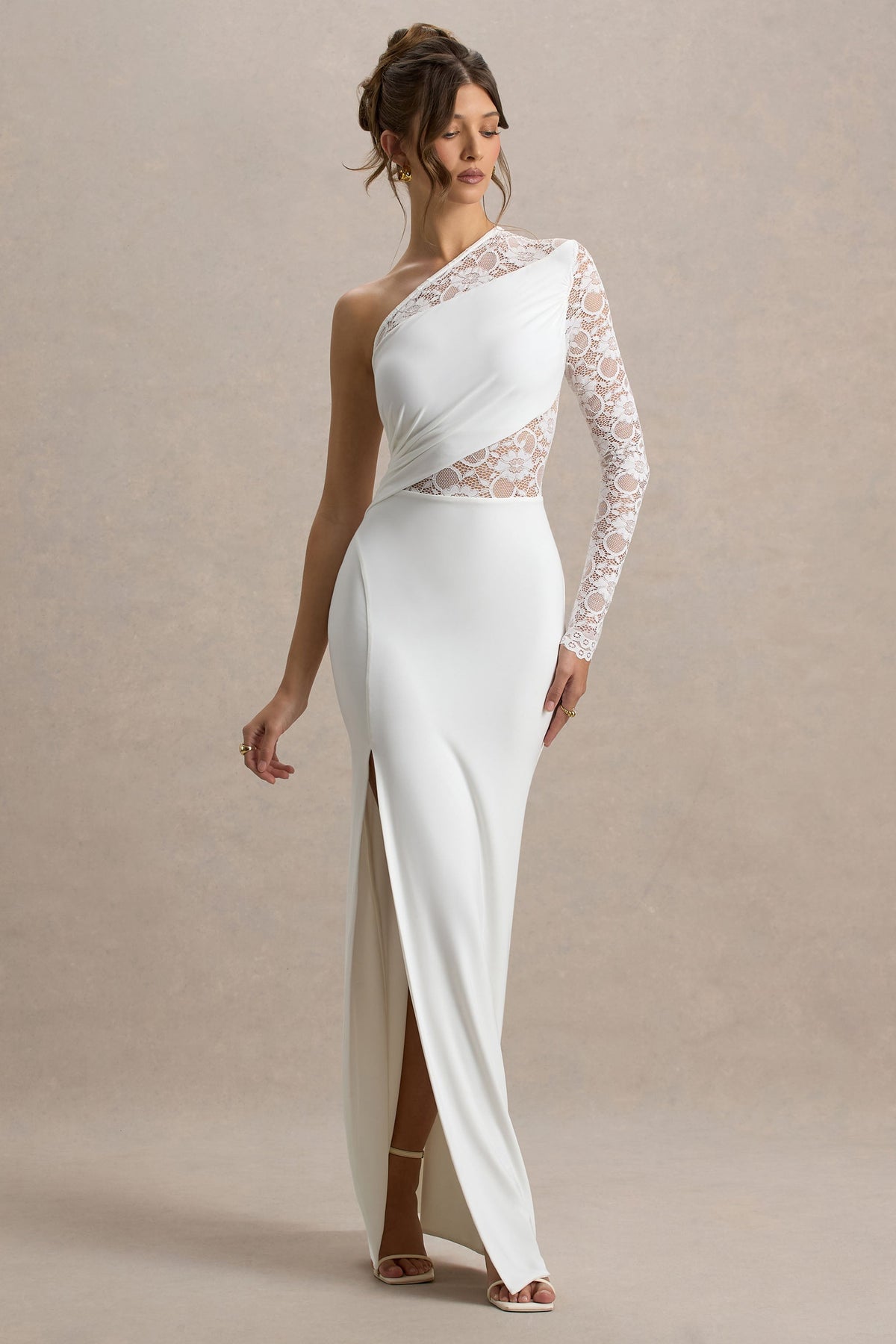Moonlight | White Asymmetric Maxi Dress With Lace Detailing