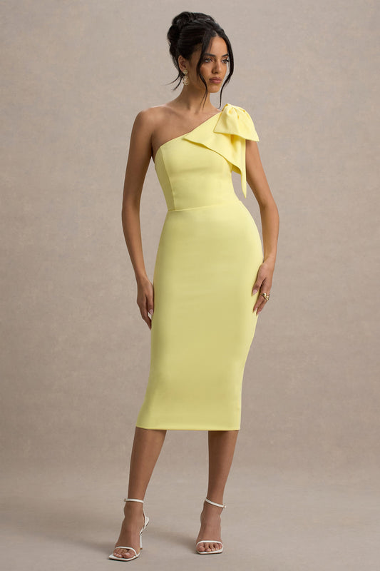 Ambretta | Lemon One-Shoulder Midi Dress With Bow