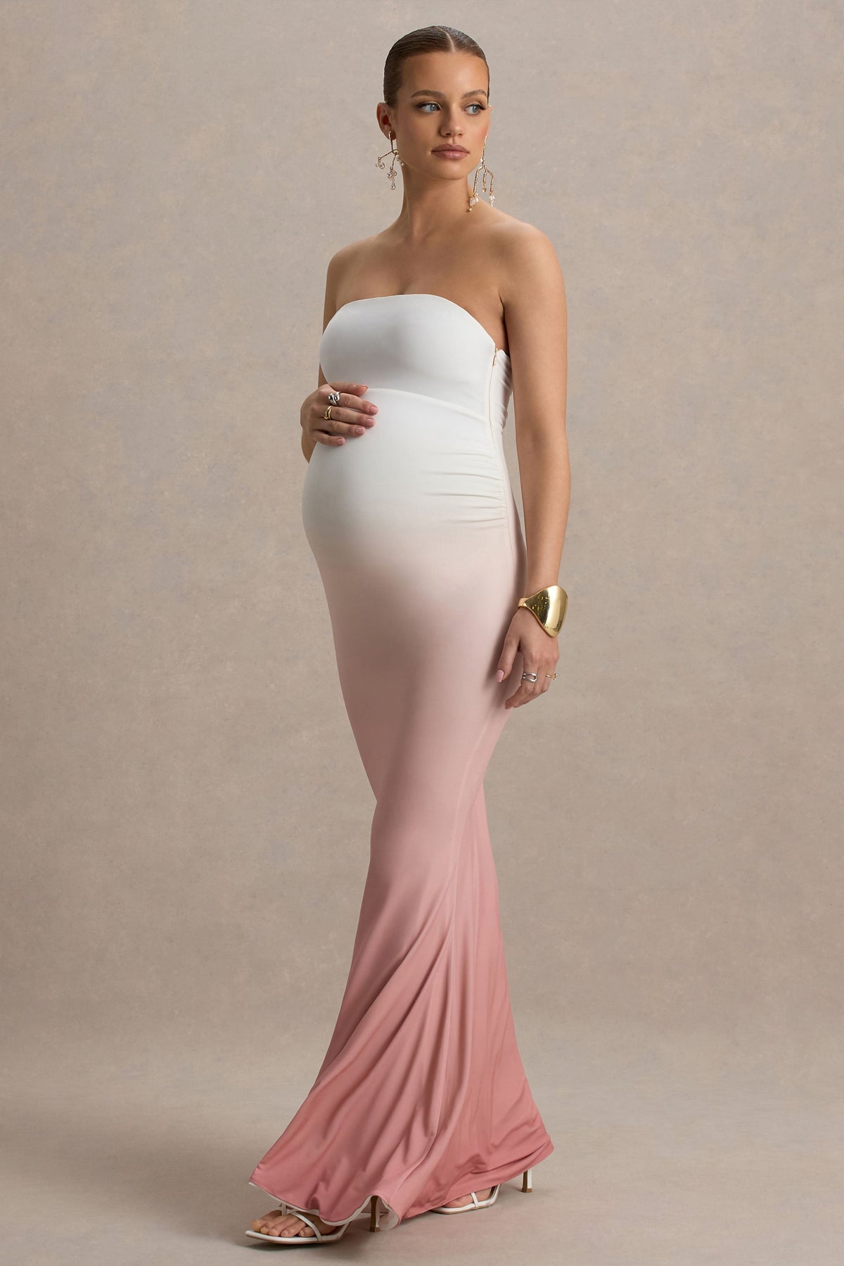 Sharnie | Pink Ombre Strapless Maternity Maxi Dress