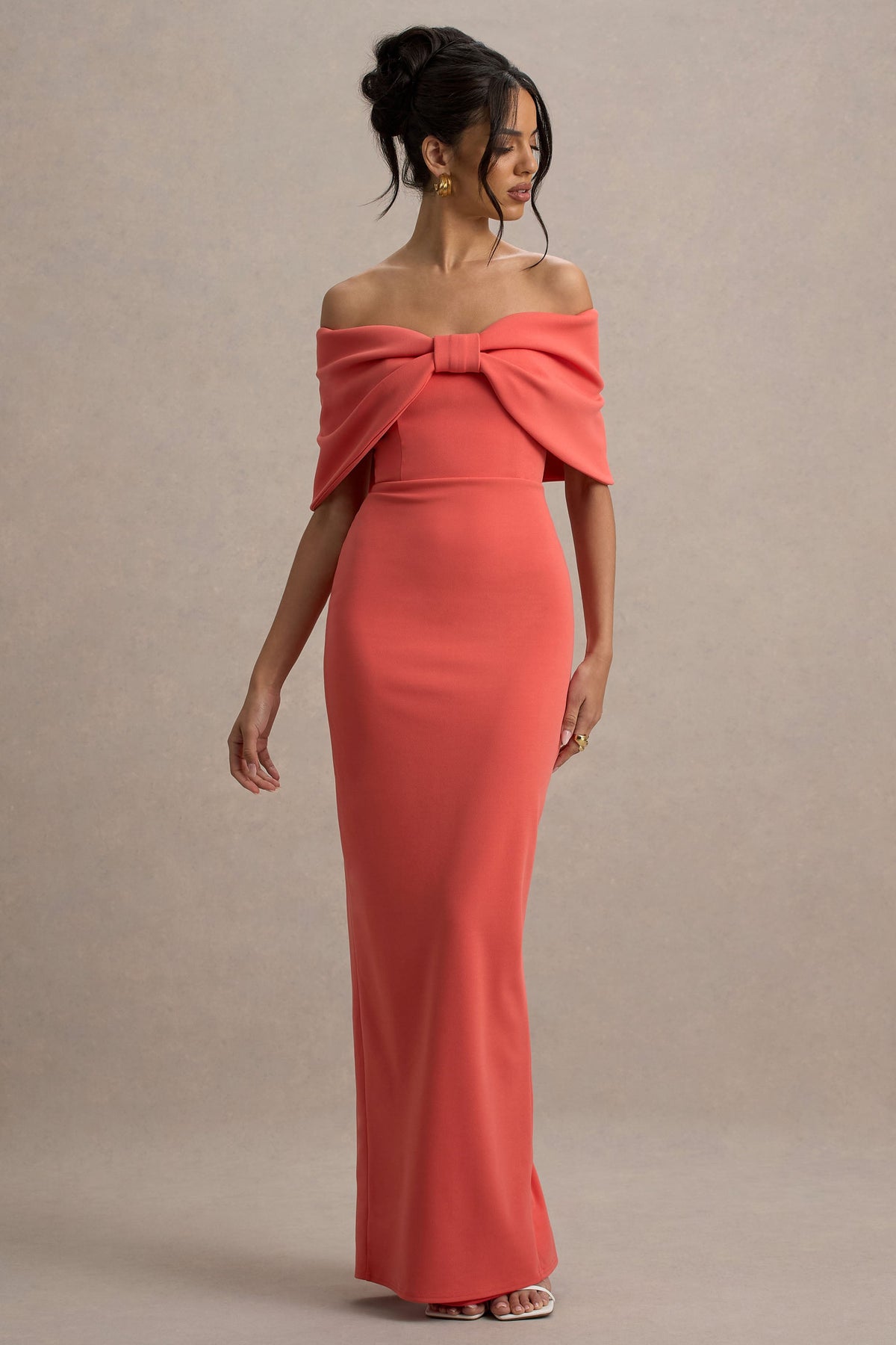 Cornelia | Orange Strapless Maxi Dress With Oversized Bow