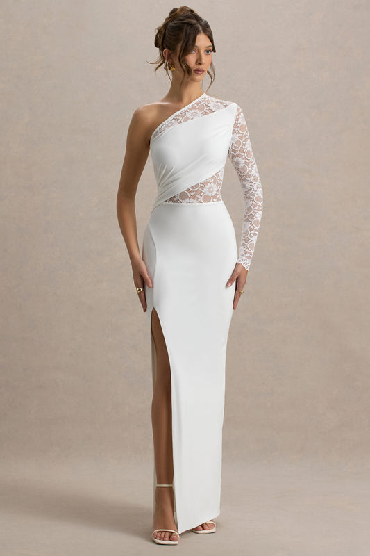 Moonlight | White Asymmetric Maxi Dress With Lace Detailing