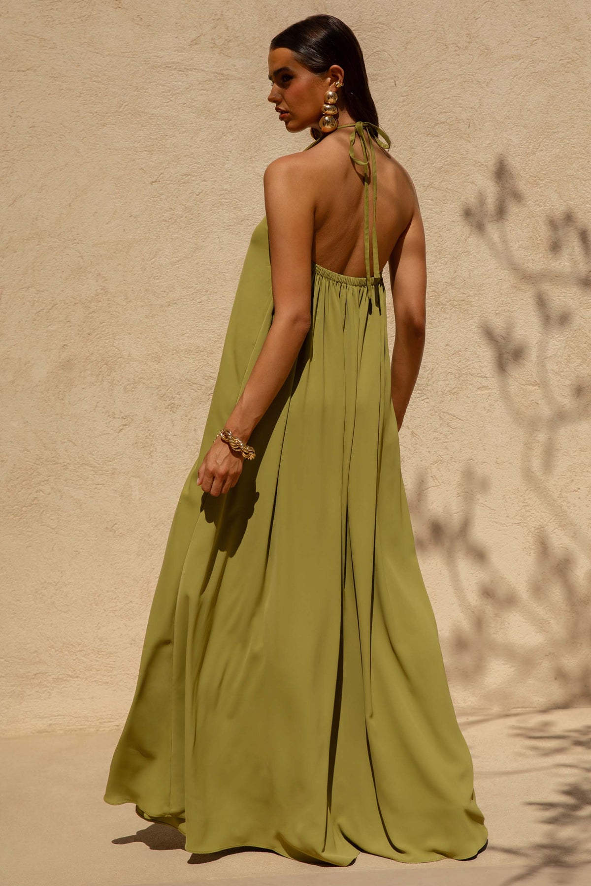 Zyon | Green High-Neck Maxi Dress with Cut-Out Details