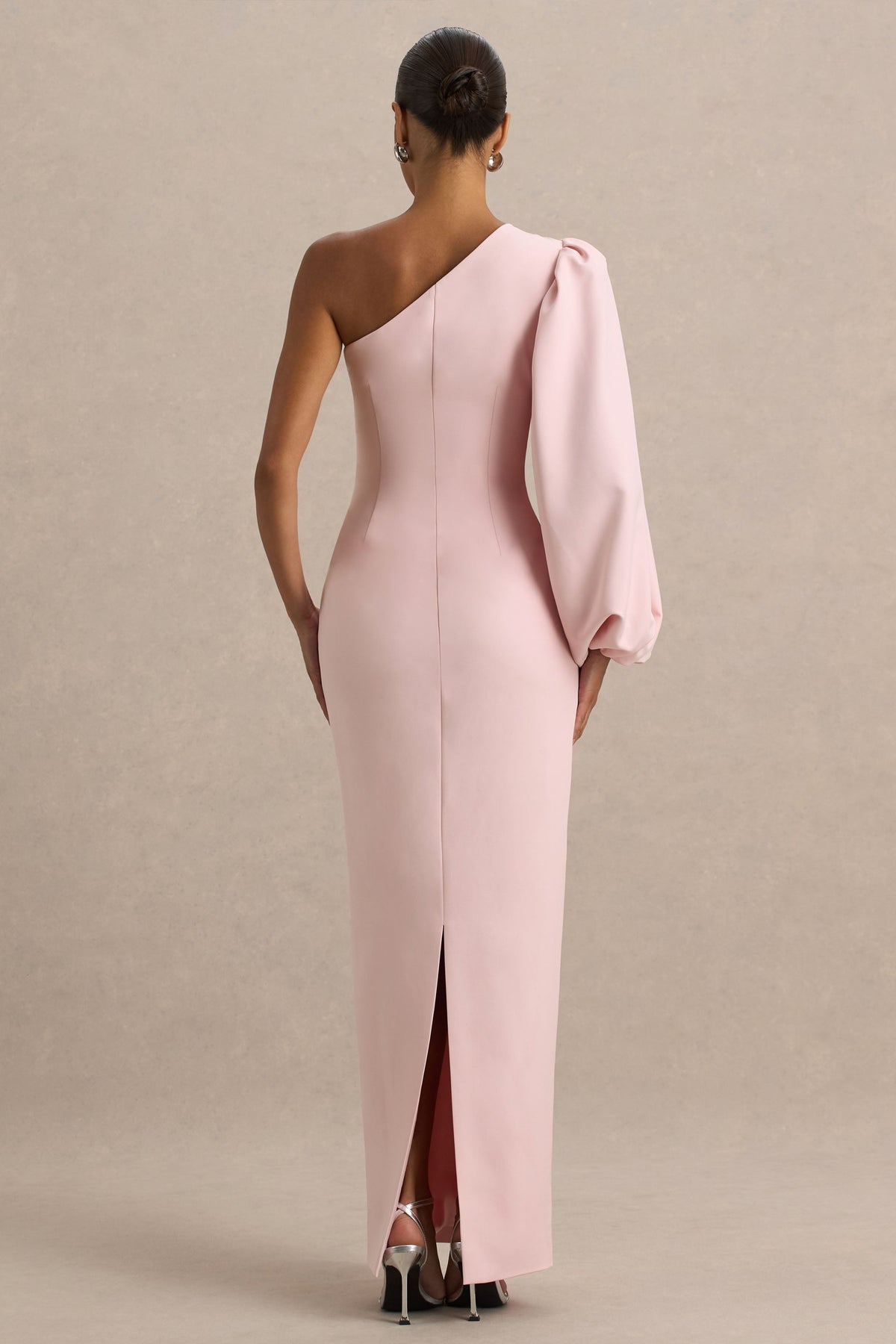 Kellis | Pink Asymmetric Maxi Dress With Balloon Sleeve