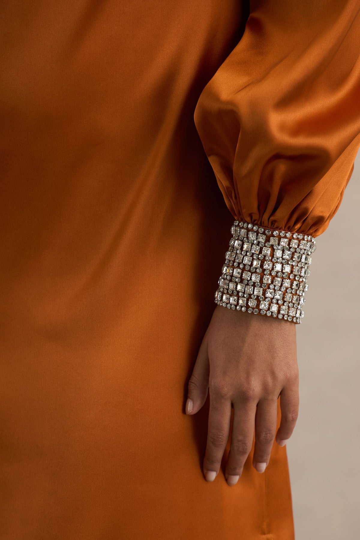 Thelma | Orange Satin Asymmetric Maxi Dress With One-Sleeve