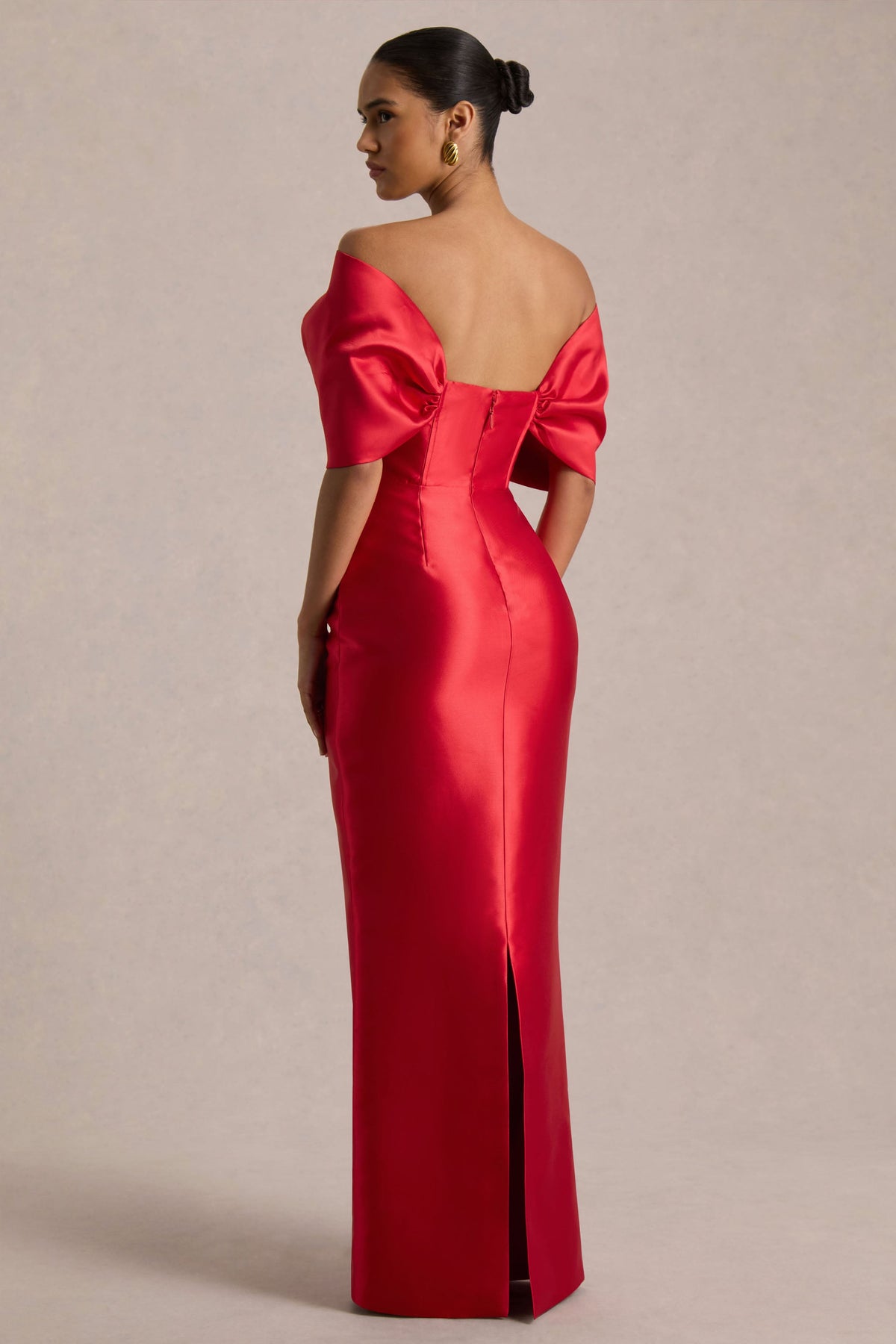 Wanting More | Red Satin Cape Maxi Dress With Oversized Bow