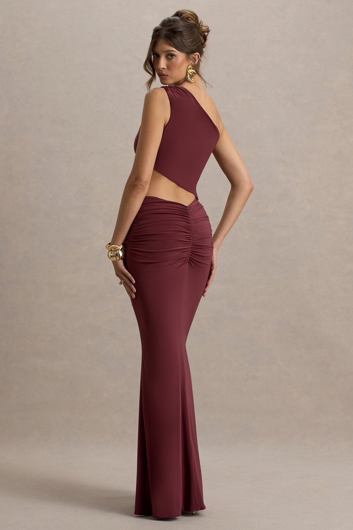 Sena | Burgundy Asymmetric Maxi Dress With Cut Out Details